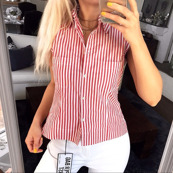 ♦️L.O.G.G RED WHITE STRIPE OPEN SHOULDER TOP! - Picture 1 of 12
